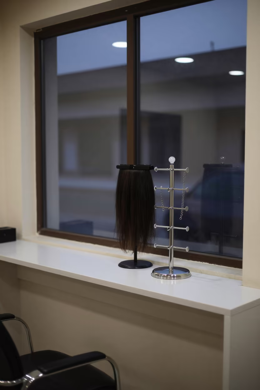 Twilight Salon Reset with Hair Extension Rack in at a salon reception counter in Peshawar
