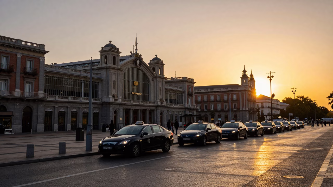 Twilight Scene at Sunset Light in Madrid in in Madrid, Spain