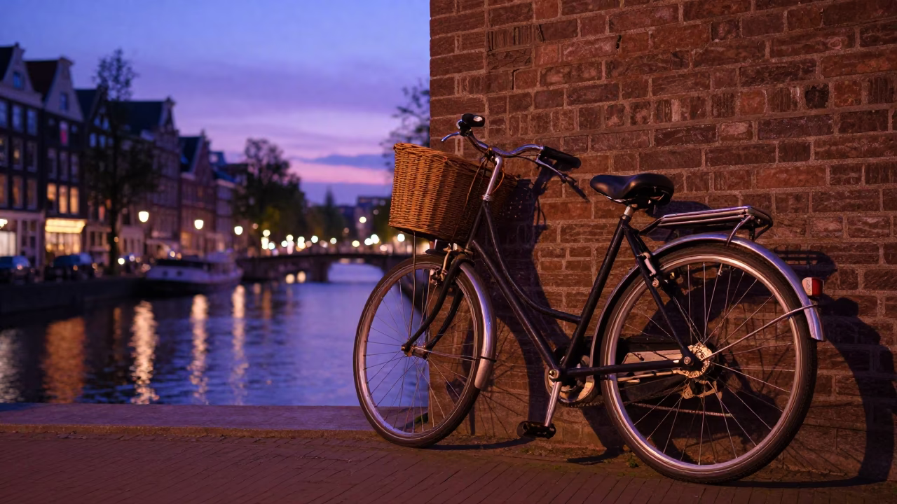 Twilight Scene in Amsterdam at Twilight in in Amsterdam, Netherlands