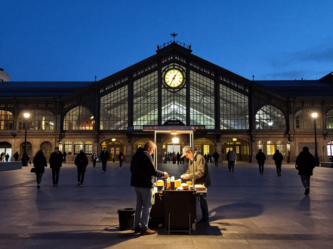 Twilight Scene in Bilbao at Twilight in in Bilbao, Spain