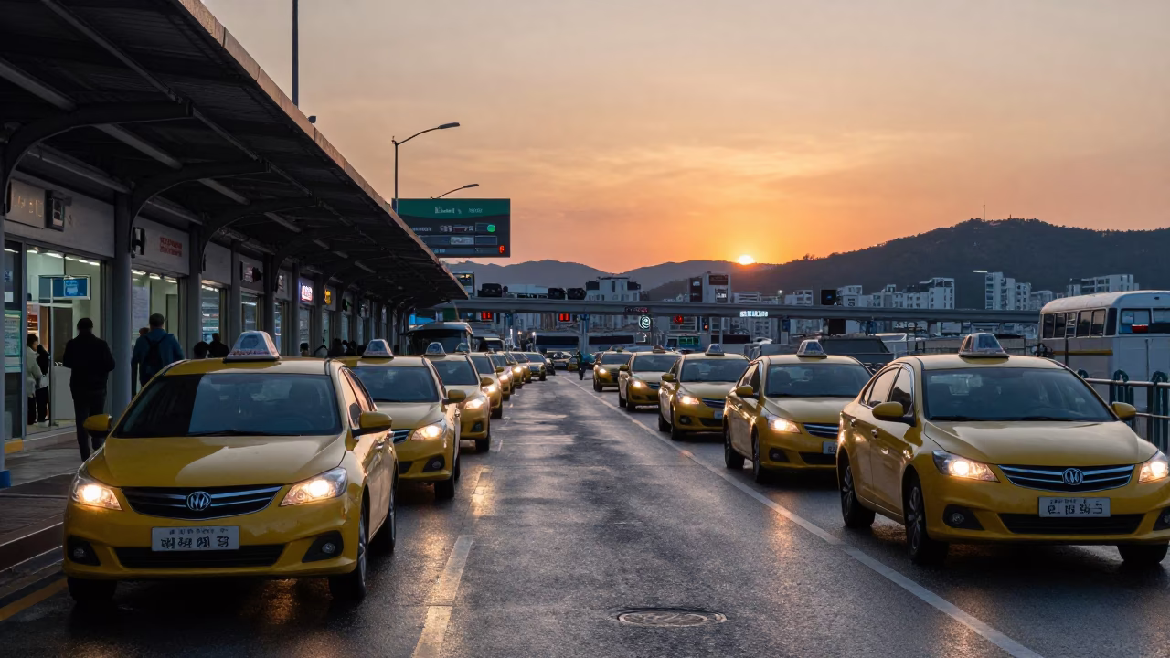 Twilight Scene in Busan at As The Sun Drops Toward The Horizon in in Busan, South Korea