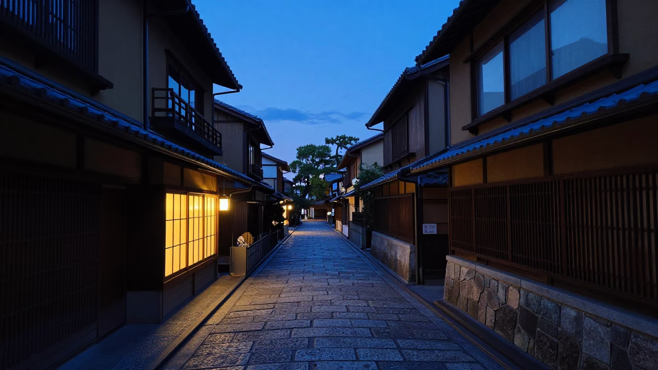 Twilight Scene in Kyoto at Indigo Twilight After Sunset in in Kyoto, Japan