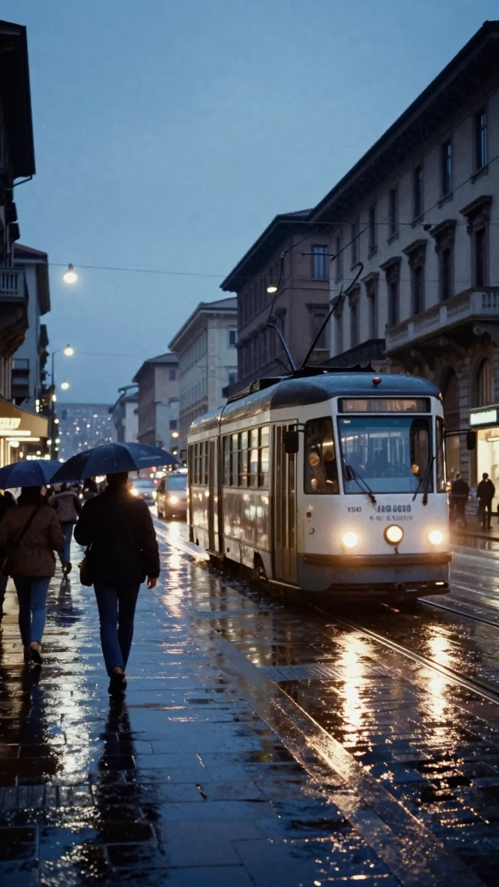 Twilight Scene in Milan at Twilight in in Milan, Italy