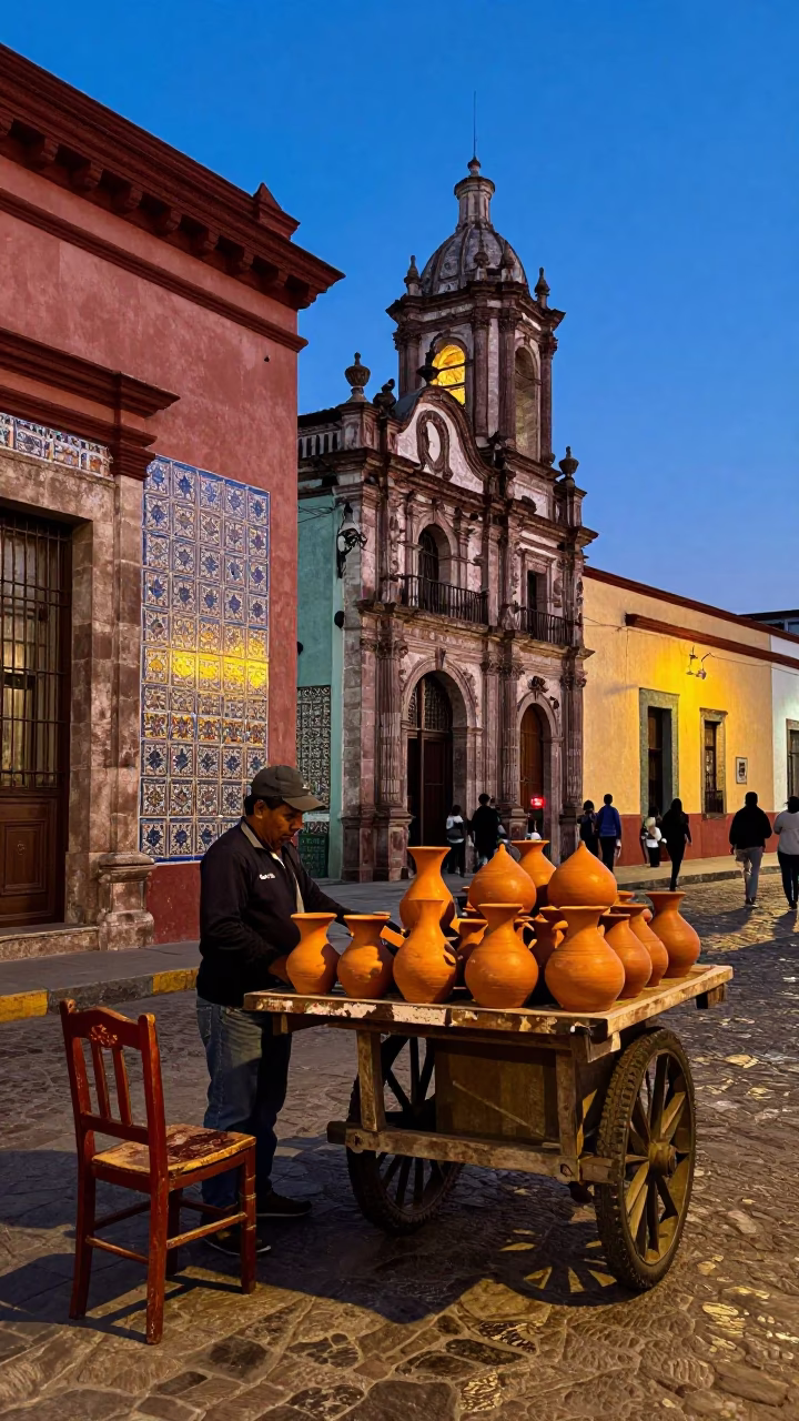 Twilight Scene in Oaxaca at Twilight in in Oaxaca, Mexico