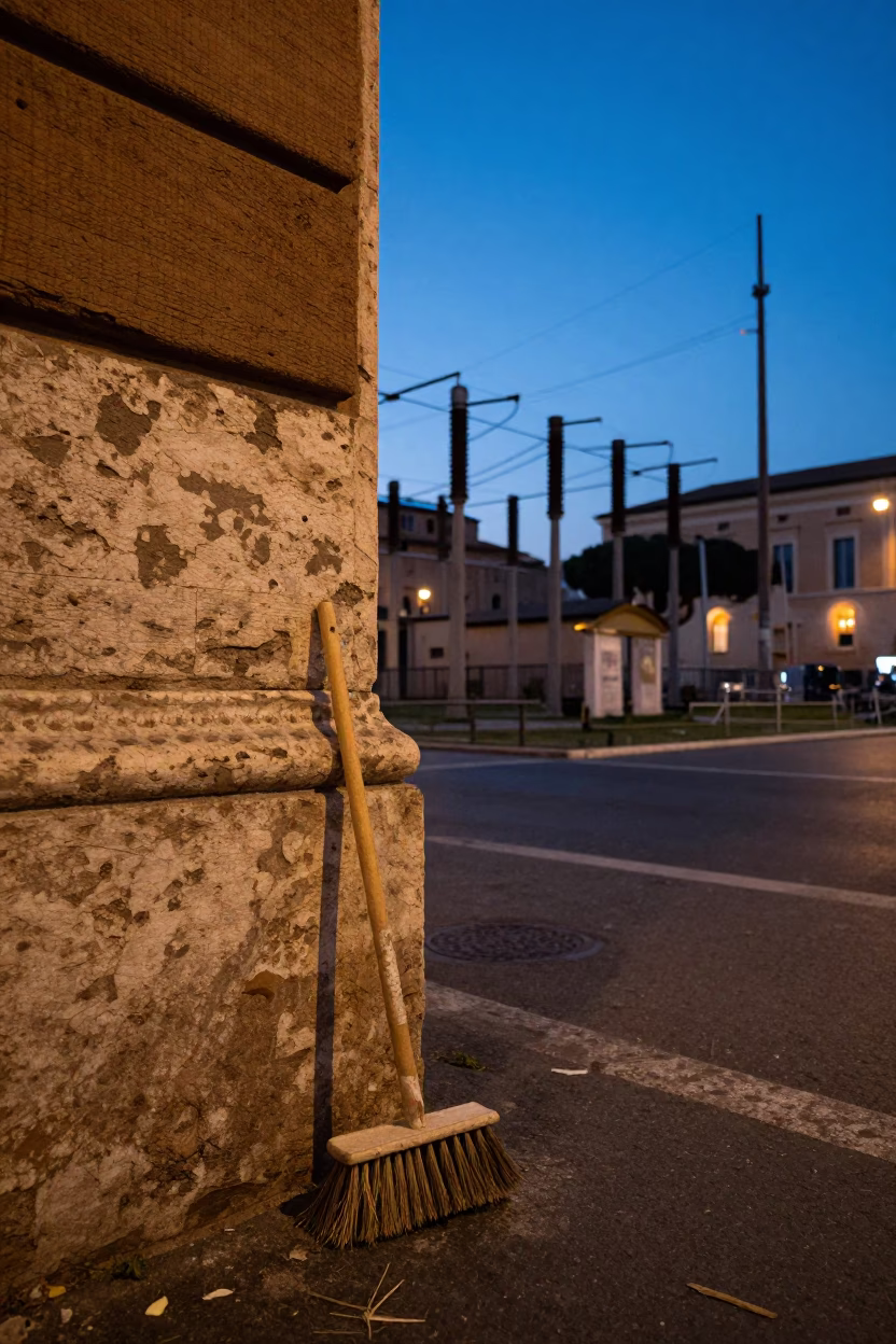 Twilight Scene in Rome Italy with Scrub Brush and Power Substation Lattice in in Rome, Italy