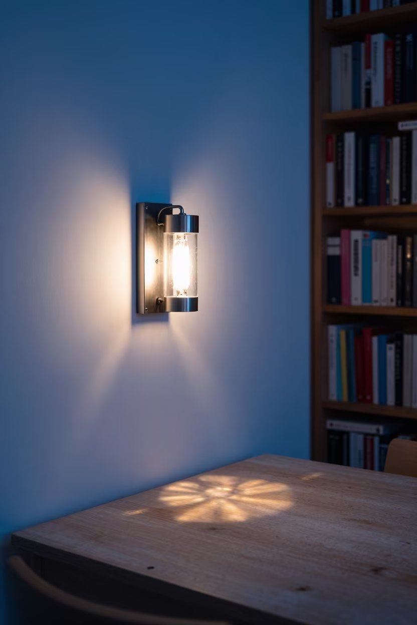 Twilight Sconce on Dusty Library Table Helsinki in on a dusty library table in Helsinki