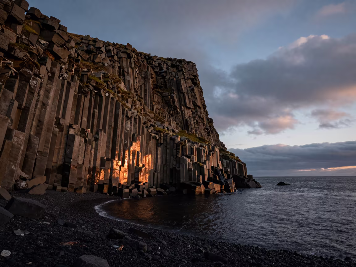 Twilight Sea Cliff Folded Strata Iceland Midnight Sun in in Iceland