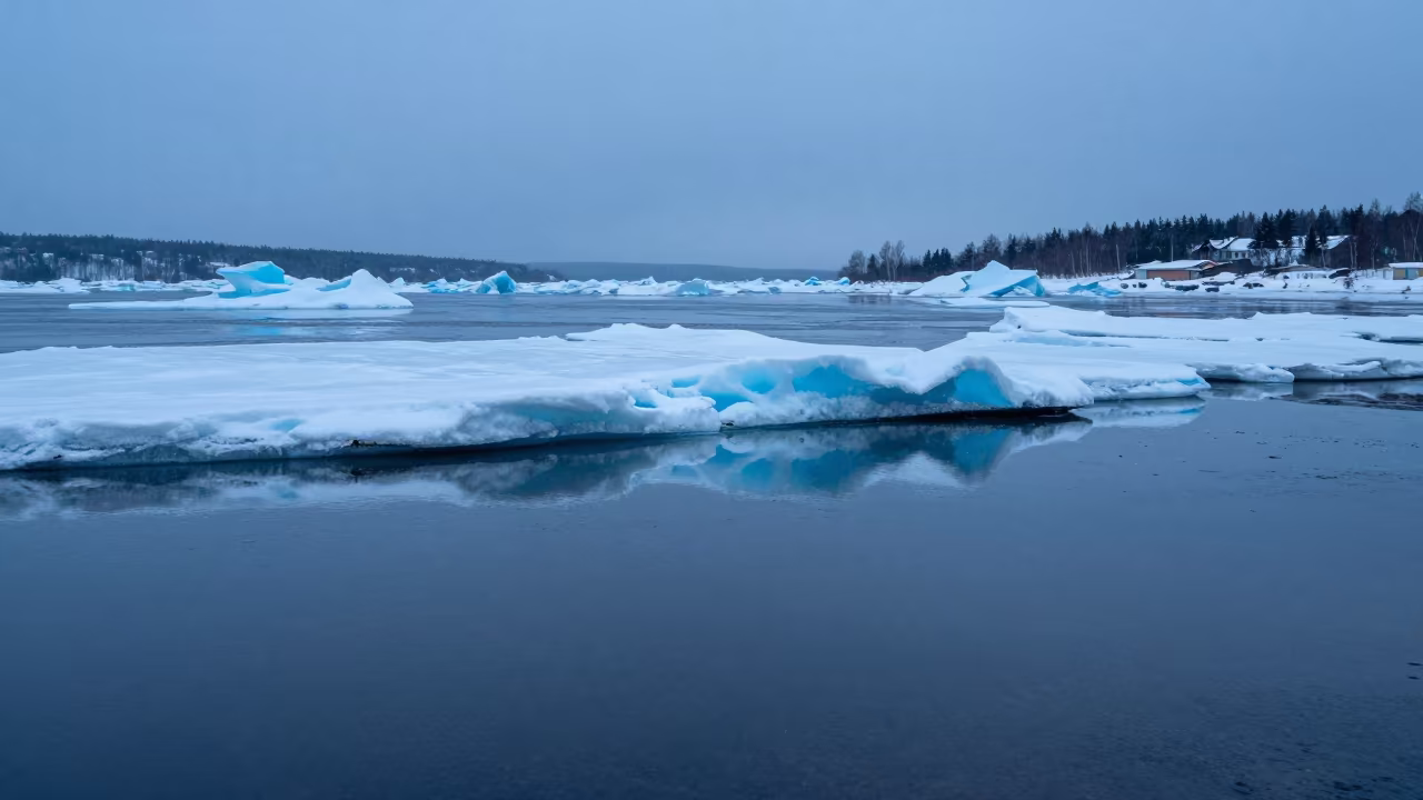Twilight Sea Ice Shelf Edge Floodplain Reflection in across a floodplain after rain near Helsinki