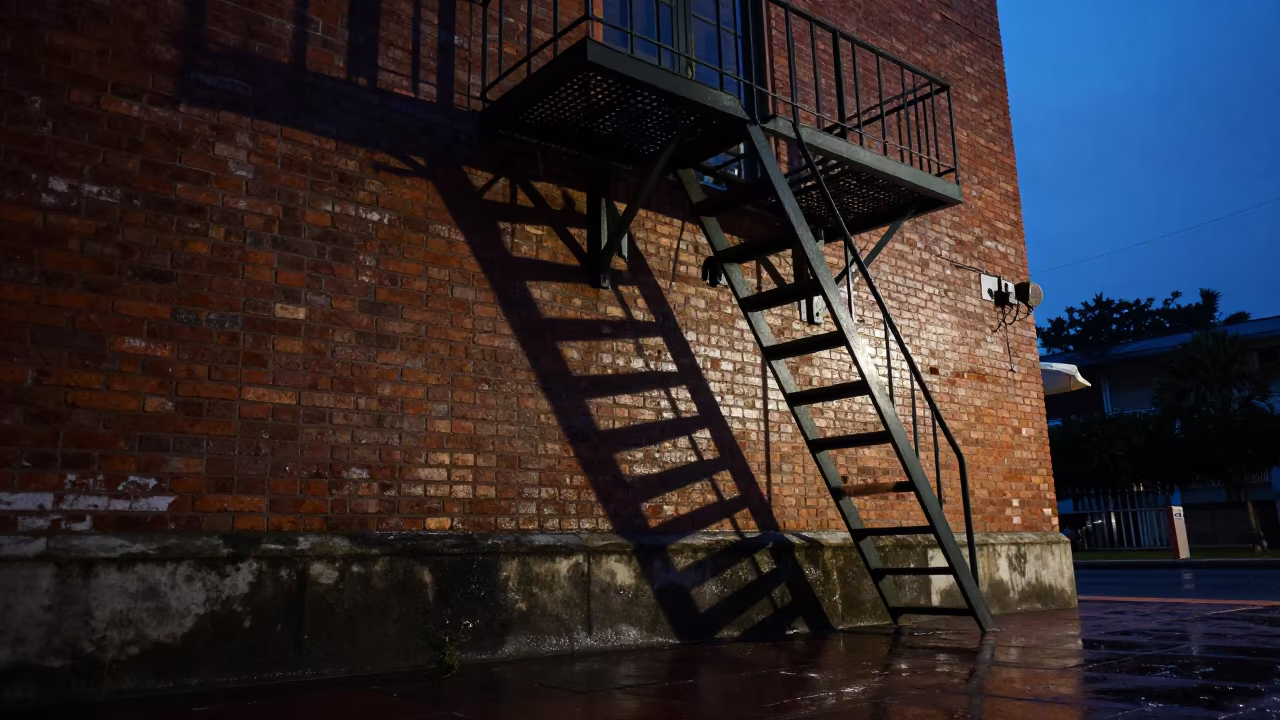 Twilight Shadow Ladder Mekong Delta Plaza in across a formal civic plaza in the Mekong Delta