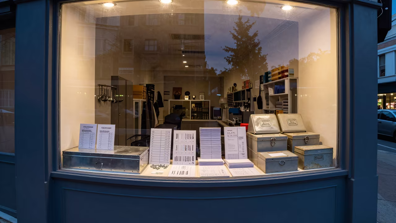 Twilight Shop Window Display with Screw Tin Athens in inside a storefront prepared for opening in Athens