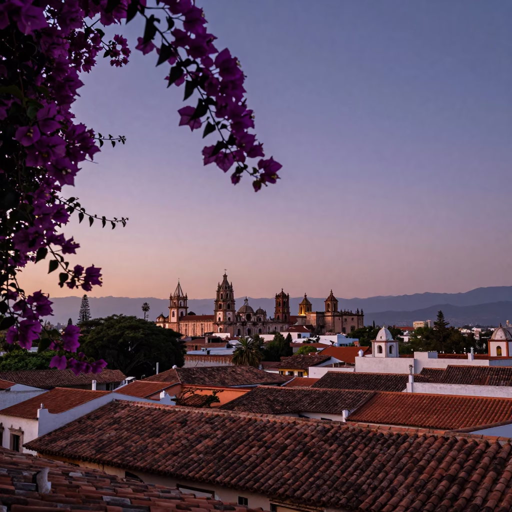 Twilight Skyline in Merida at Twilight in in Merida, Mexico