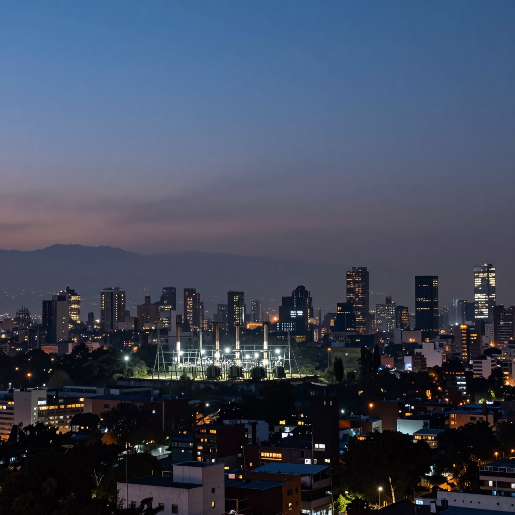 Twilight Skyline View of Mexico City with Distant Substation and Urban Landscape in in Mexico City, Mexico