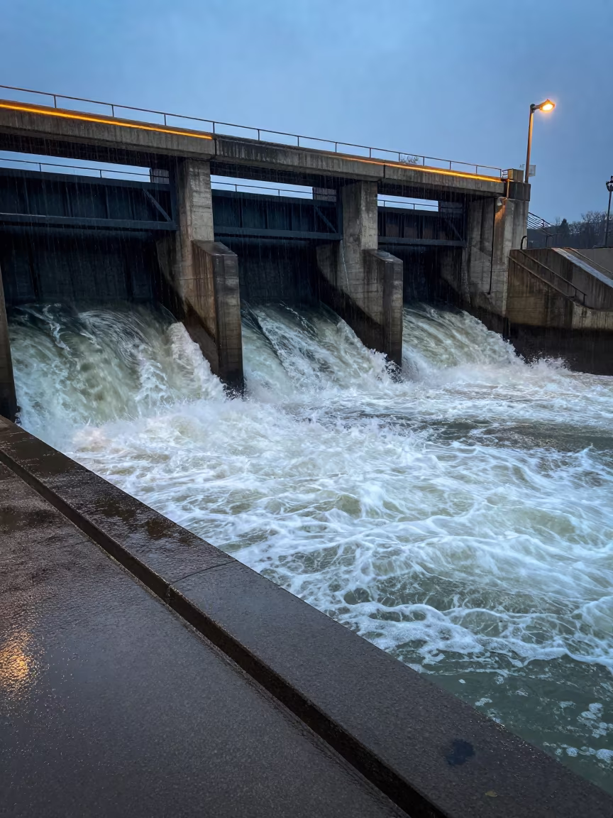 Twilight Sluice Gate Storm Surge Barrier Minnesota in beside a storm surge barrier in Minnesota