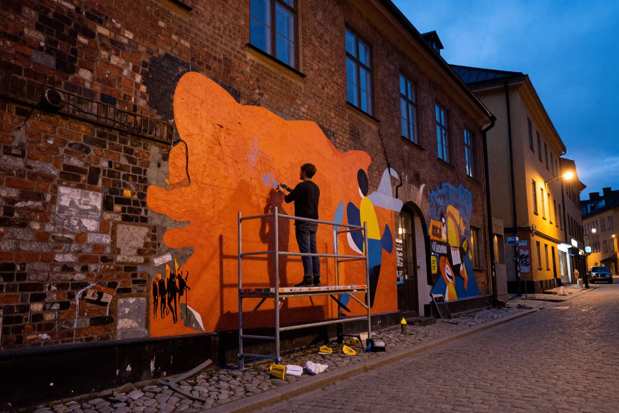 Twilight Street Art Creation in Södermalm Stockholm Sweden in in Stockholm, Sweden