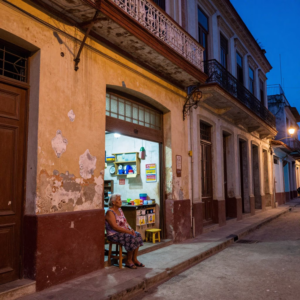 Twilight Street Life in Havana Cuba with Weathered Porcelain and Urban Details in in Havana, Cuba