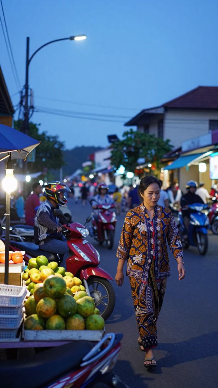 Twilight Street Life in Yogyakarta Indonesia with Traditional Batik and Modern Fashion in in Yogyakarta, Indonesia