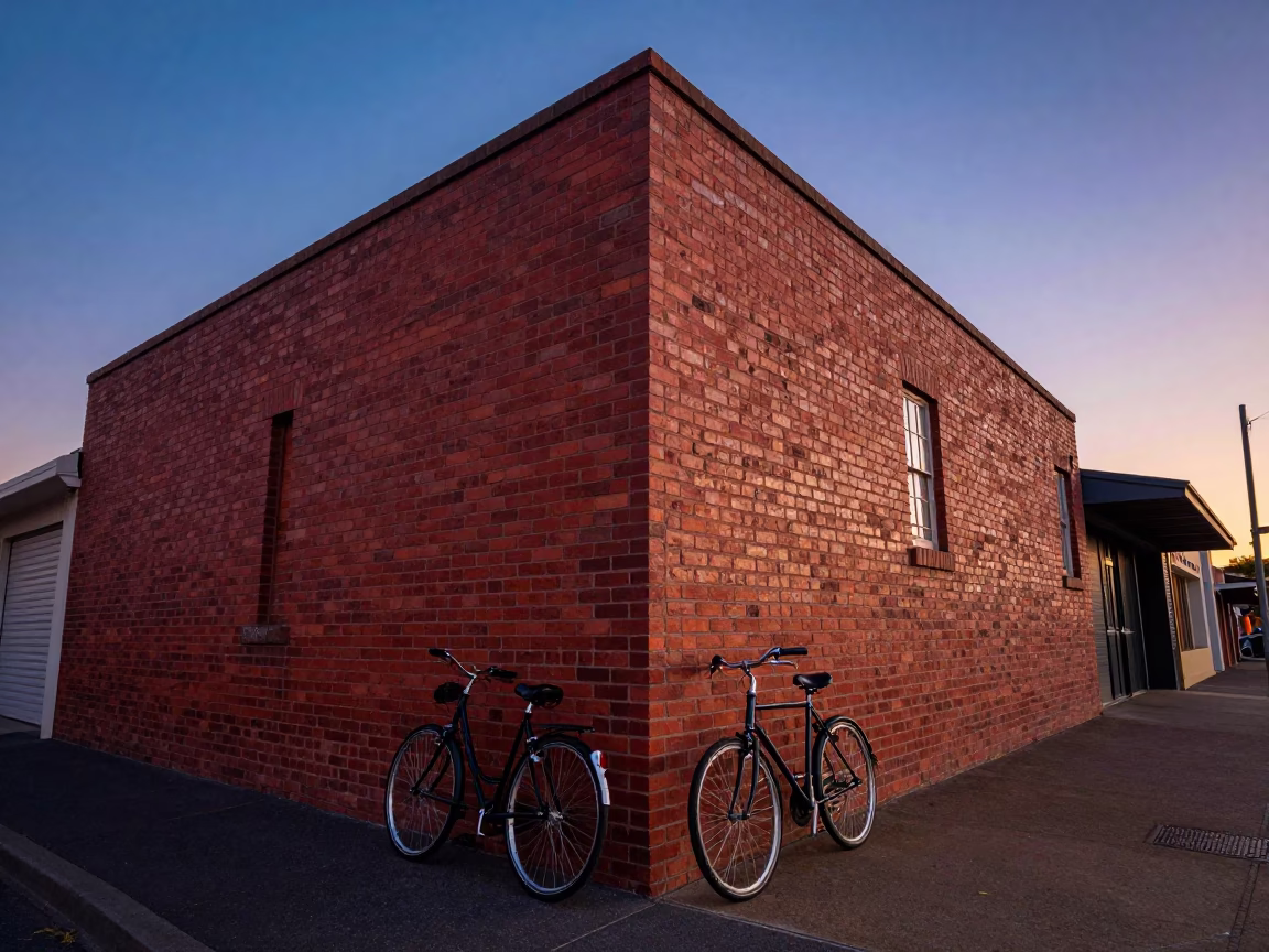 Twilight Street Scene in Adelaide South Australia Bicycle Leaning Against Brick Building in in Adelaide, South Australia, Australia