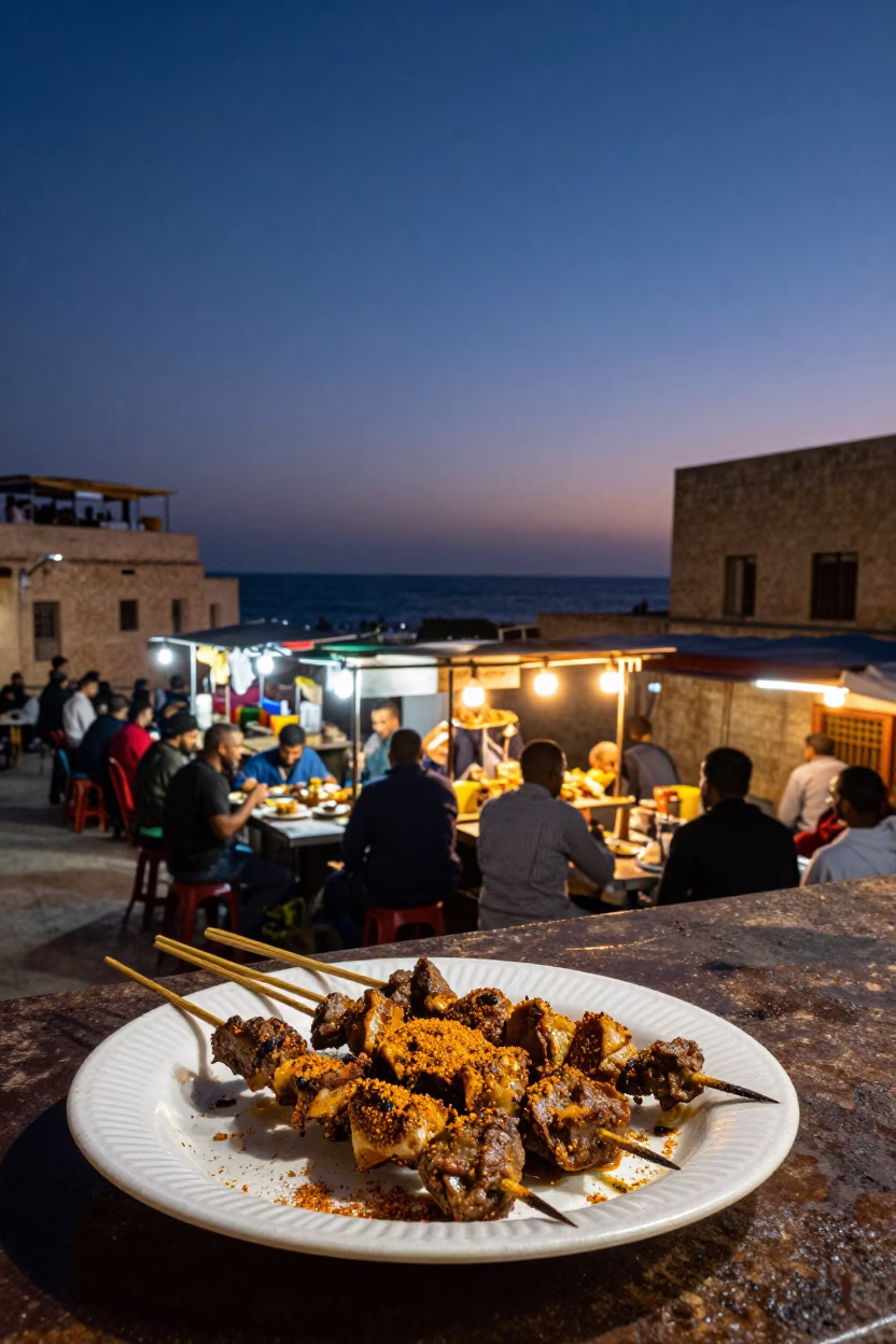 Twilight Street Scene in Alexandria Egypt with Local Dining and Historic Architecture in in Alexandria, Egypt