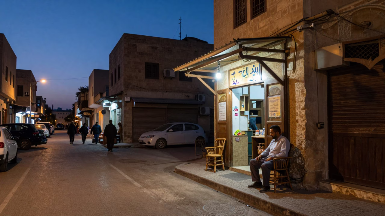 Twilight Street Scene in Alexandria Egypt with Local Life in in Alexandria, Egypt