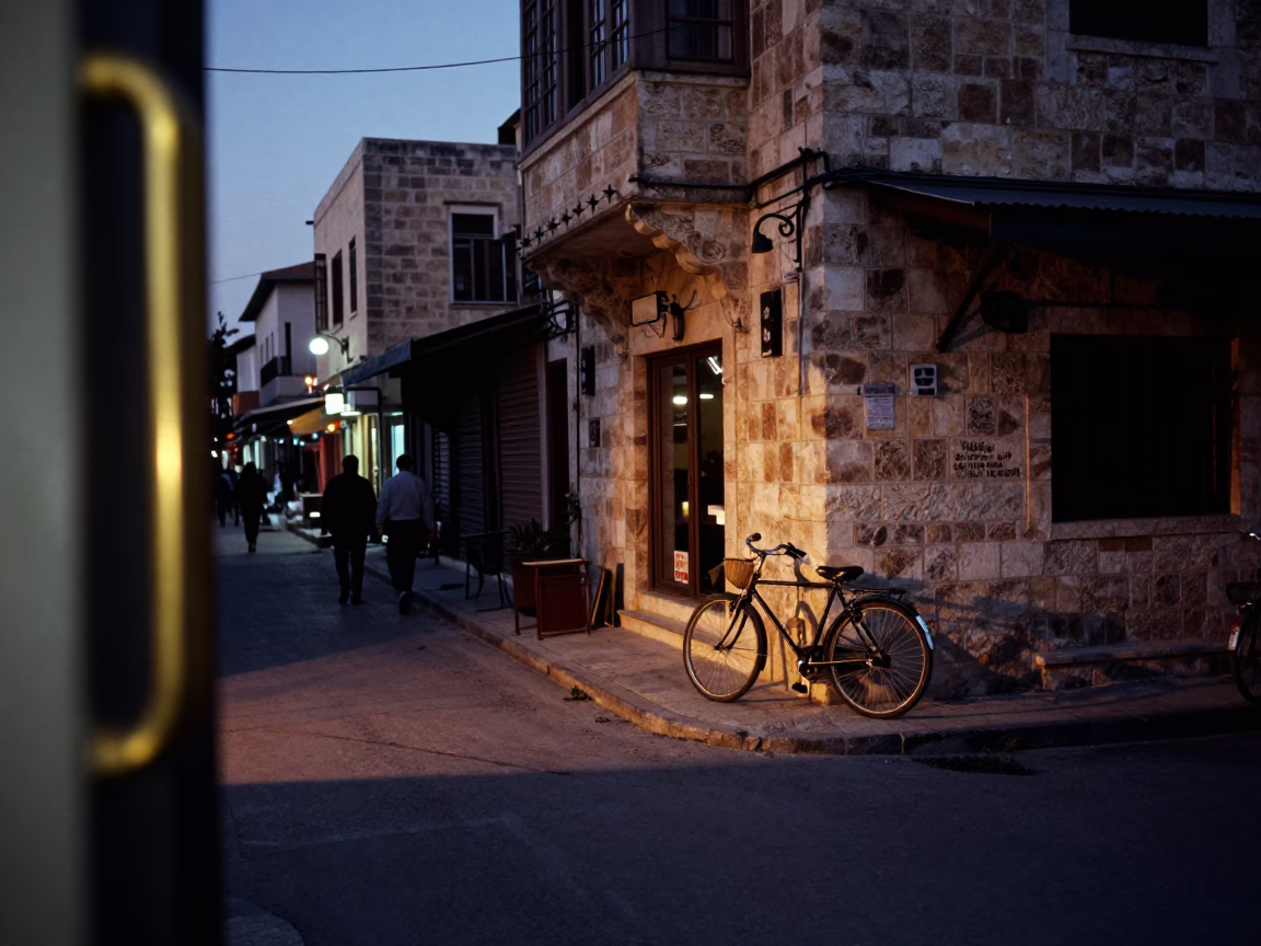 Twilight Street Scene in Amman Jordan with Polished Brass Handle and Bicycle in in Amman, Jordan
