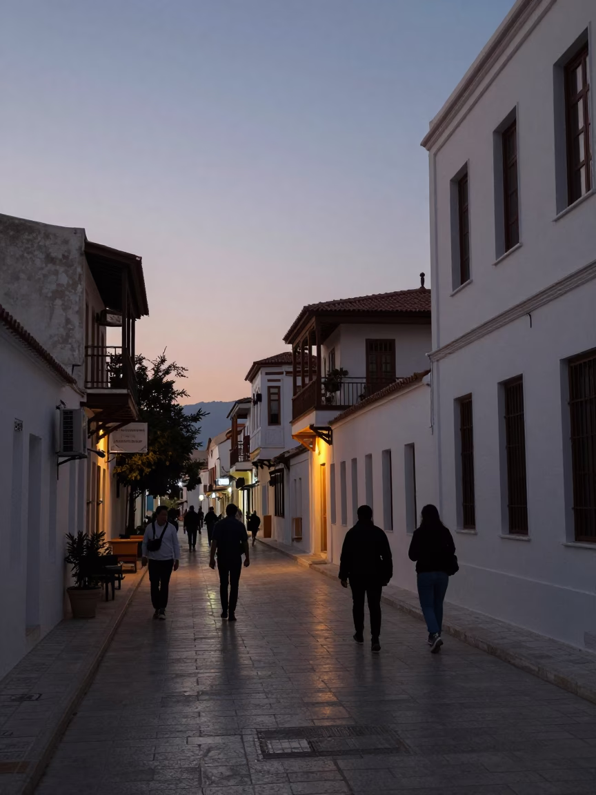 Twilight Street Scene in Athens Greece with Traditional Architecture and Urban Life in in Athens, Greece