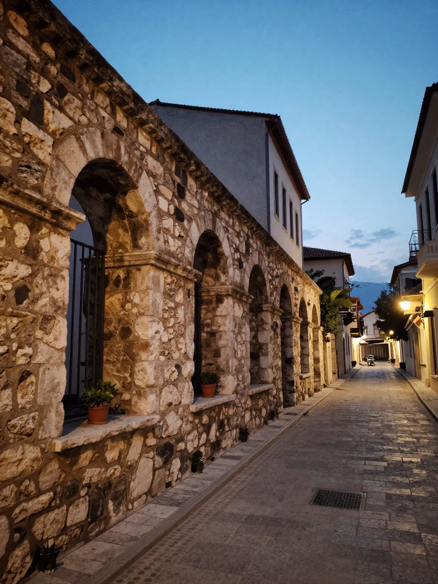 Twilight Street Scene in Athens Greece with Vintage 1950s Architecture and Local Life in in Athens, Greece
