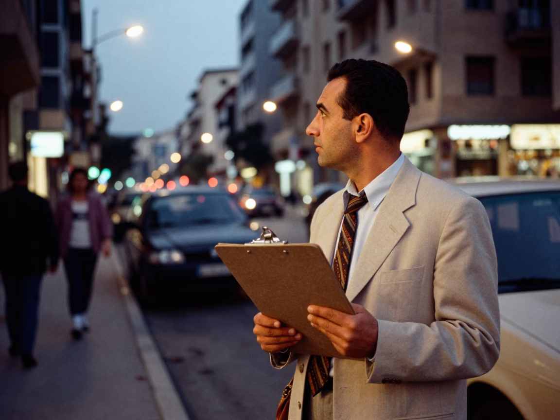 Twilight Street Scene in Beirut Lebanon with Clipboard and Evening Ambience in in Beirut, Lebanon