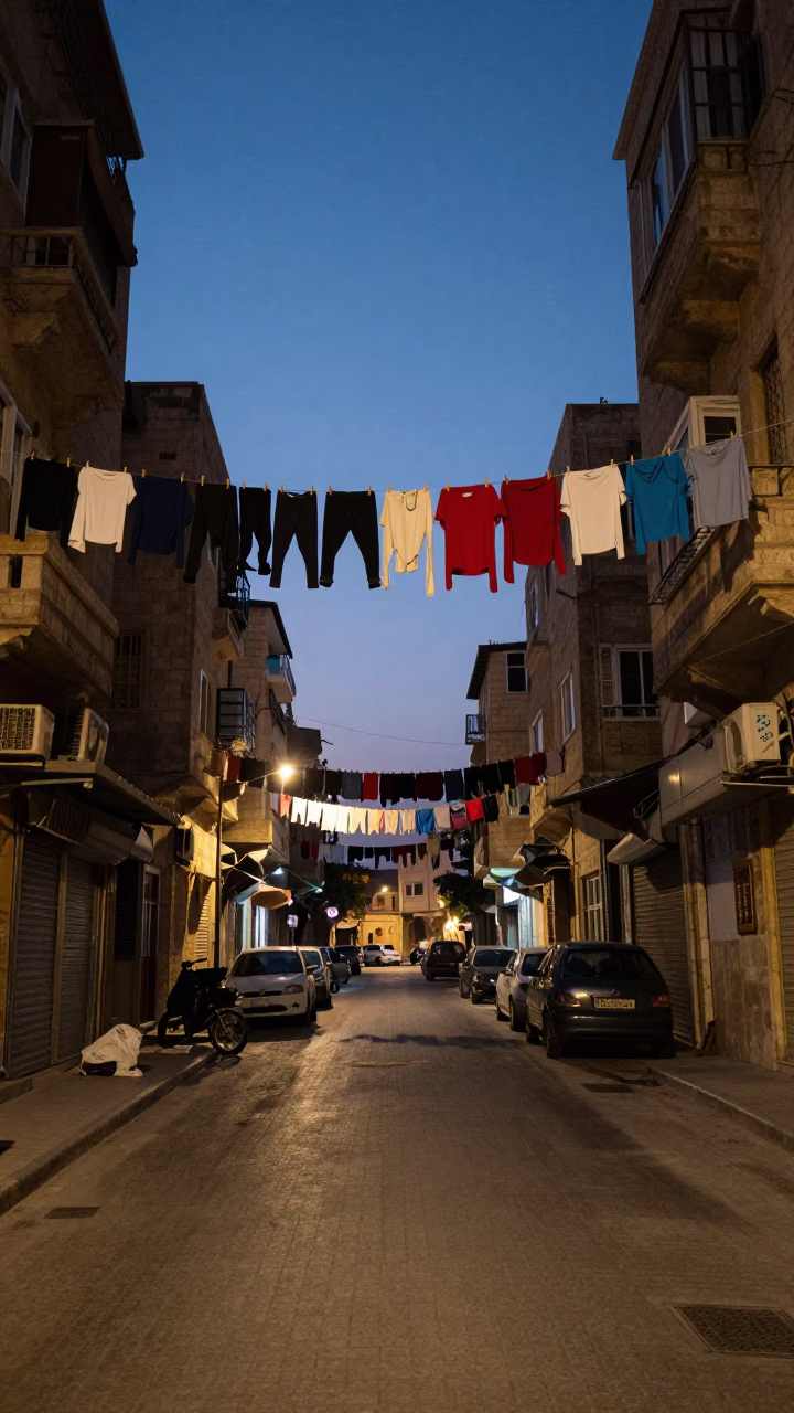 Twilight Street Scene in Beirut Lebanon with Laundry and Urban Life in in Beirut, Lebanon