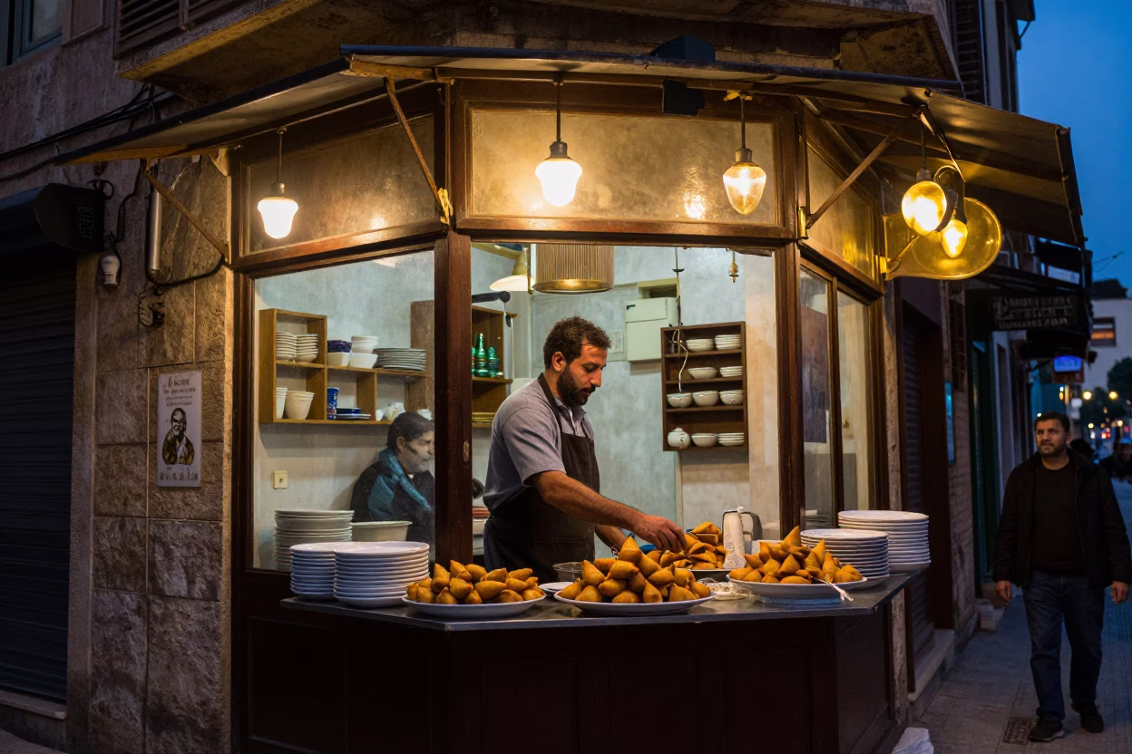 Twilight Street Scene in Beirut Lebanon with Vintage 1990s Atmosphere in in Beirut, Lebanon