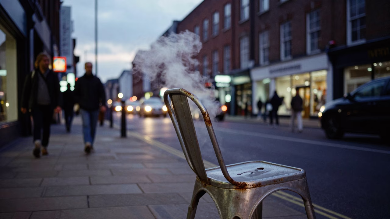 Twilight Street Scene in Bristol UK Featuring Steam Haze and Rusty Handle in in Bristol, United Kingdom