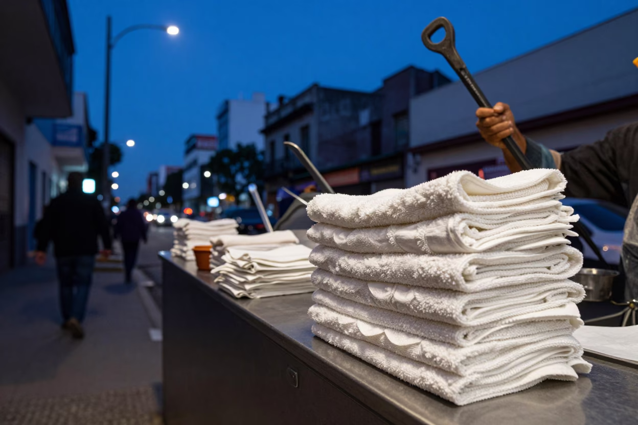 Twilight Street Scene in Buenos Aires Argentina with Hand Towels and Crowbar in in Buenos Aires, Argentina