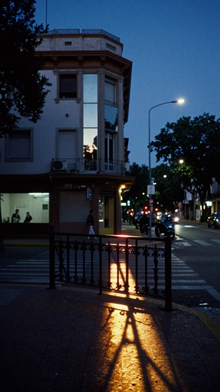 Twilight Street Scene in Buenos Aires Argentina with Sun Stripe and Glass Pitcher in in Buenos Aires, Argentina