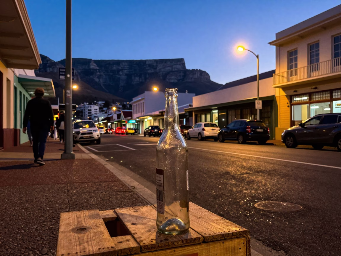 Twilight Street Scene in Cape Town South Africa with Bottle and Lamp in in Cape Town, South Africa