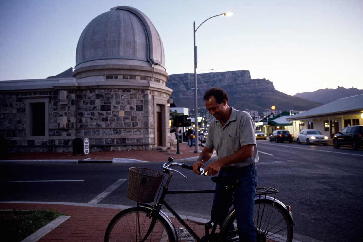Twilight Street Scene in Cape Town with Stone Observatory and Local Life in in Cape Town, South Africa