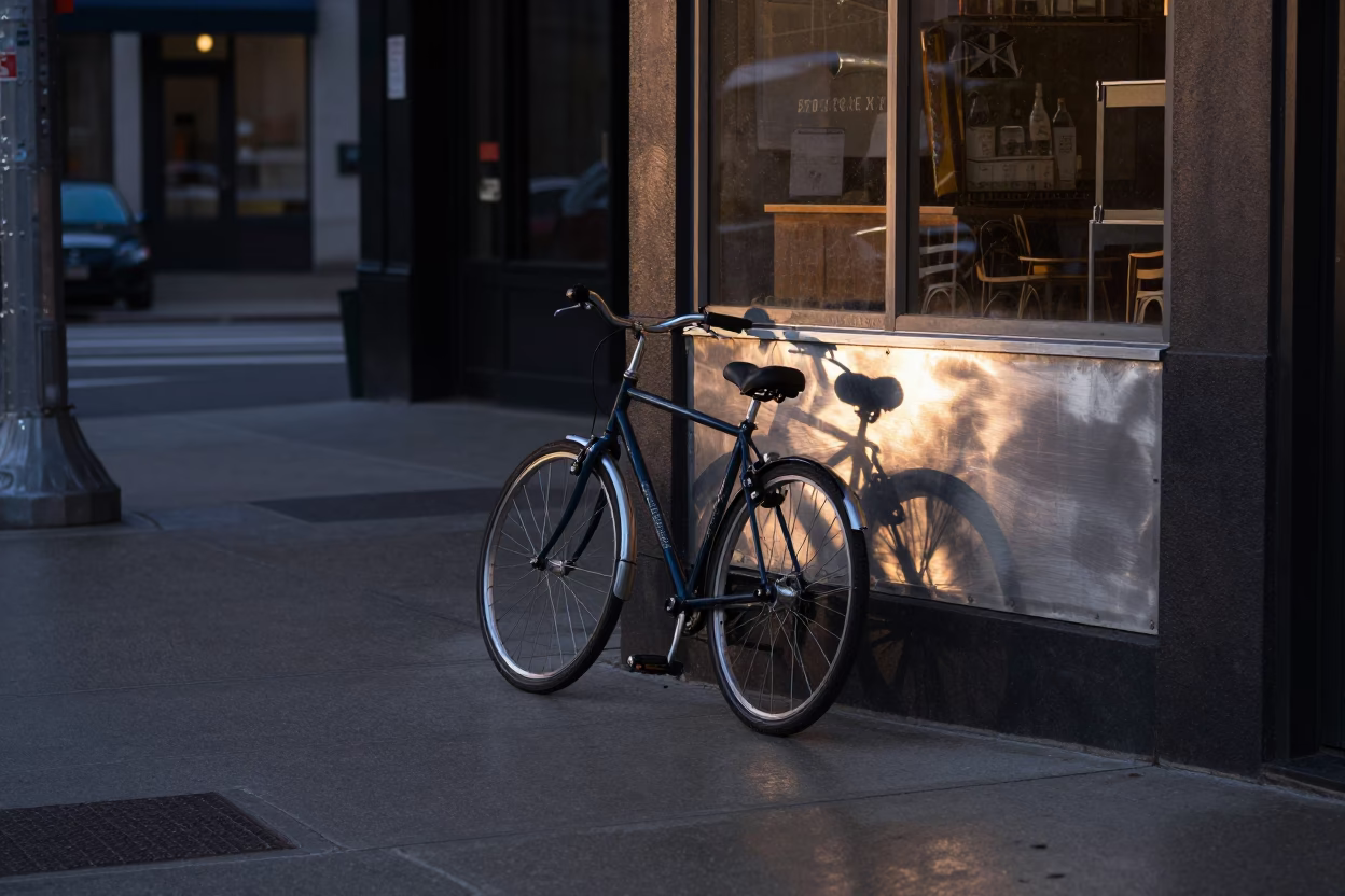 Twilight Street Scene in Chicago Illinois with Brushed Steel Reflections in in Chicago, Illinois, United States