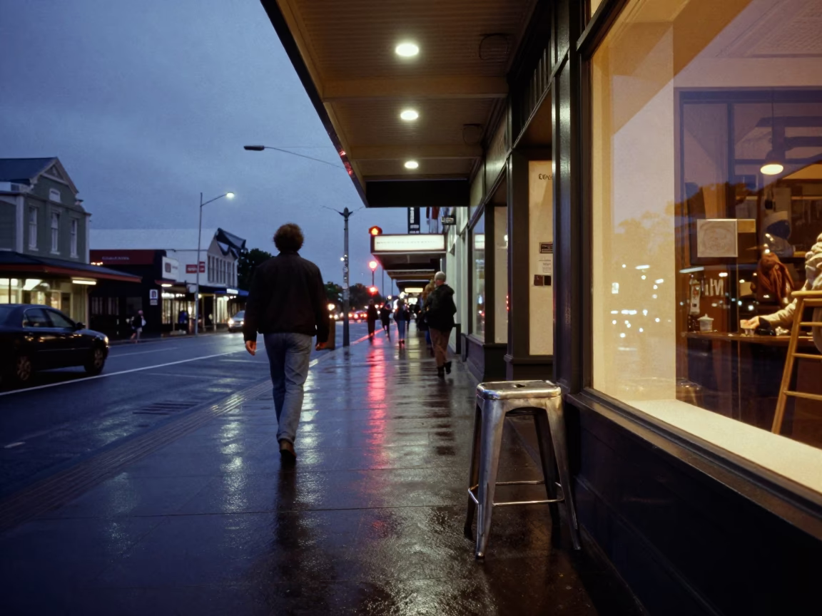 Twilight Street Scene in Christchurch New Zealand with Vintage 1980s Details in in Christchurch, New Zealand
