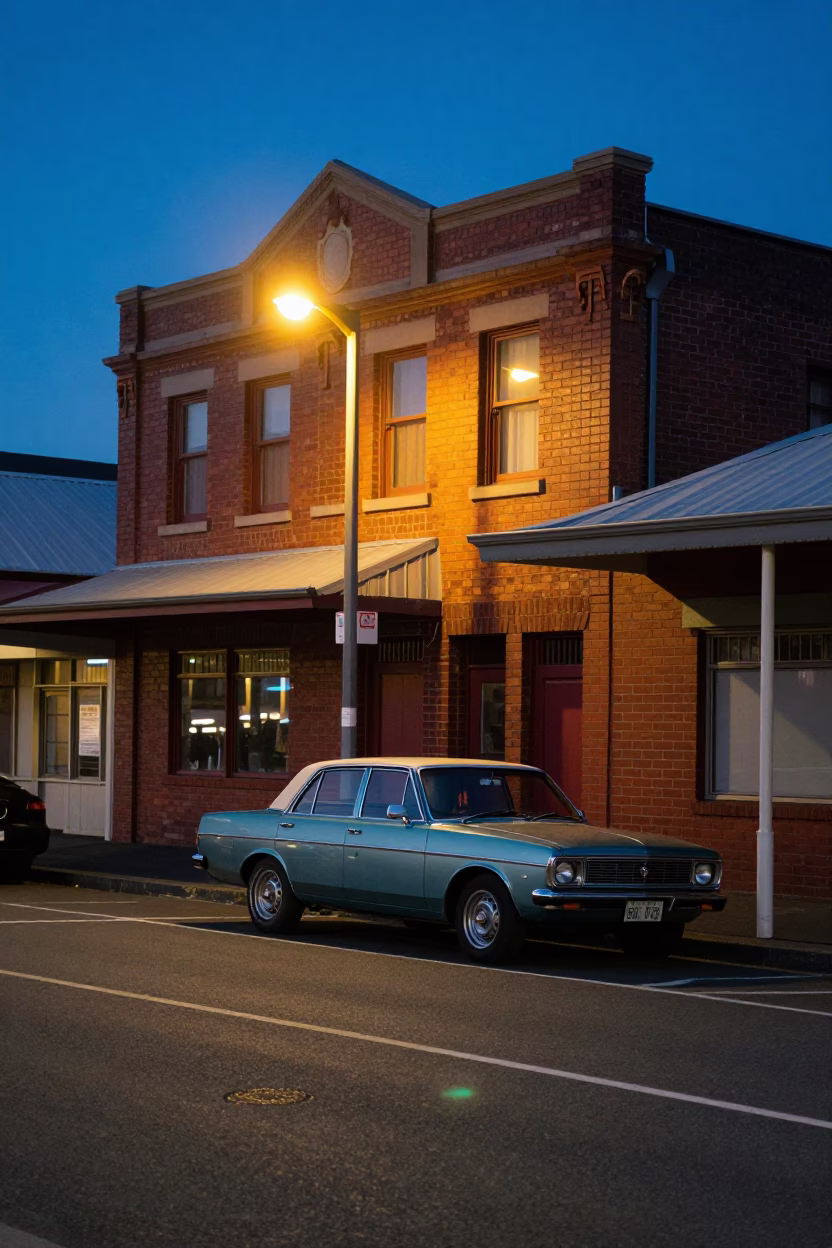 Twilight Street Scene in Christchurch New Zealand with Vintage 1990s Aesthetic in in Christchurch, New Zealand