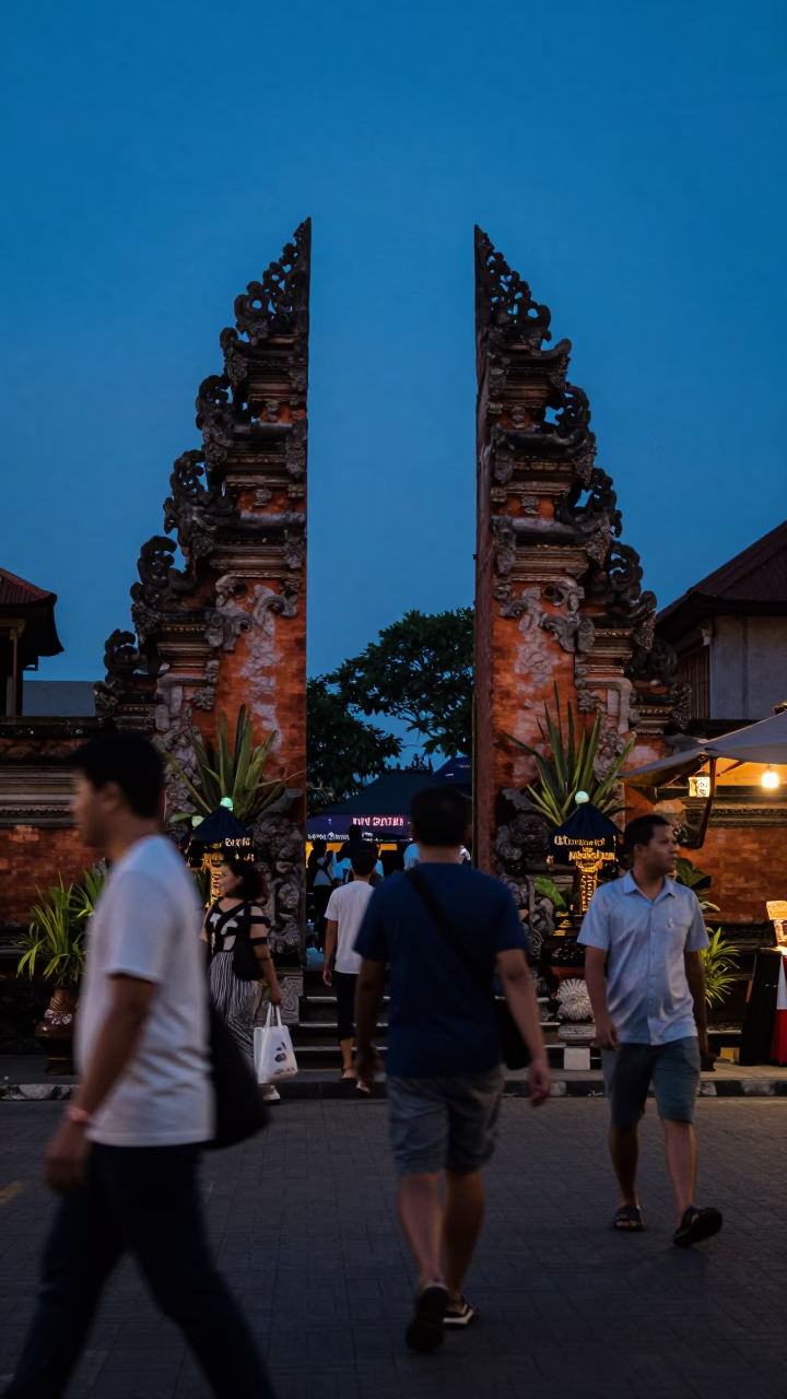 Twilight Street Scene in Denpasar Indonesia with Lemongrass and Daily Life in in Denpasar, Indonesia