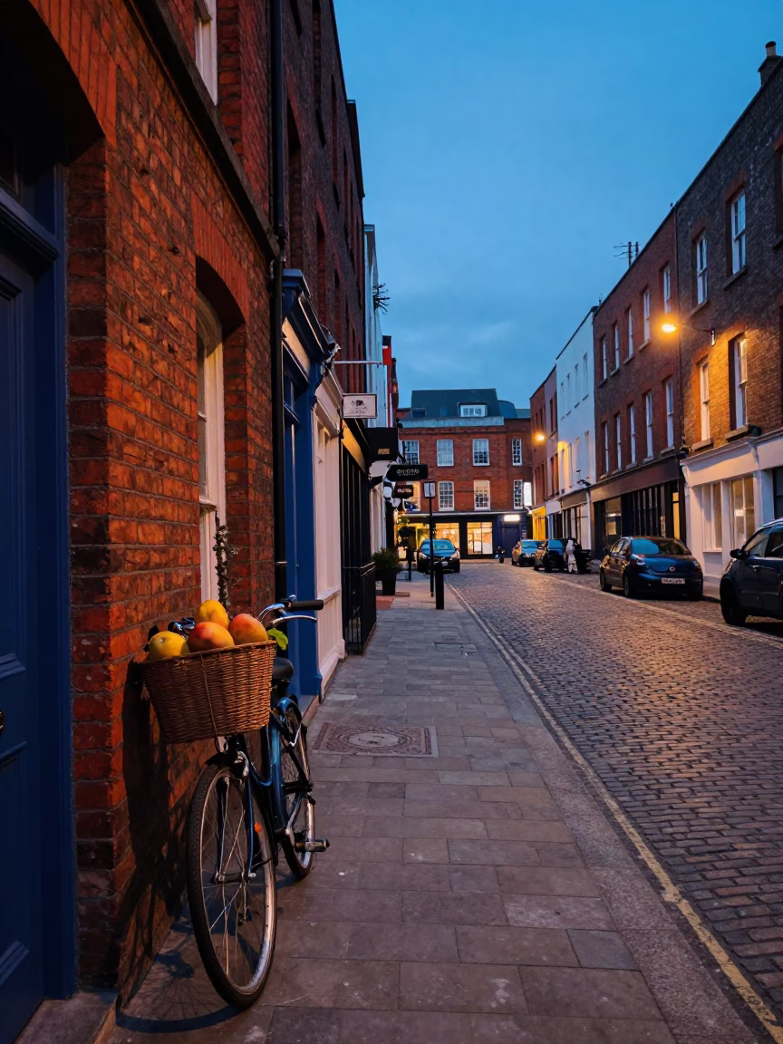 Twilight Street Scene in Dublin Ireland with Colorful Details and Local Life in in Dublin, Ireland
