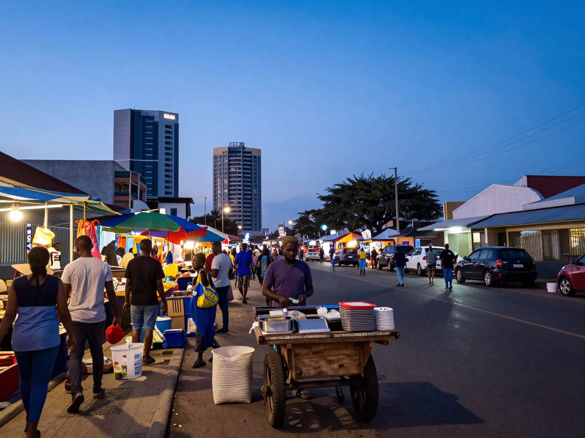 Twilight Street Scene in Durban South Africa with Local Market Activity and Urban Architecture in in Durban, South Africa