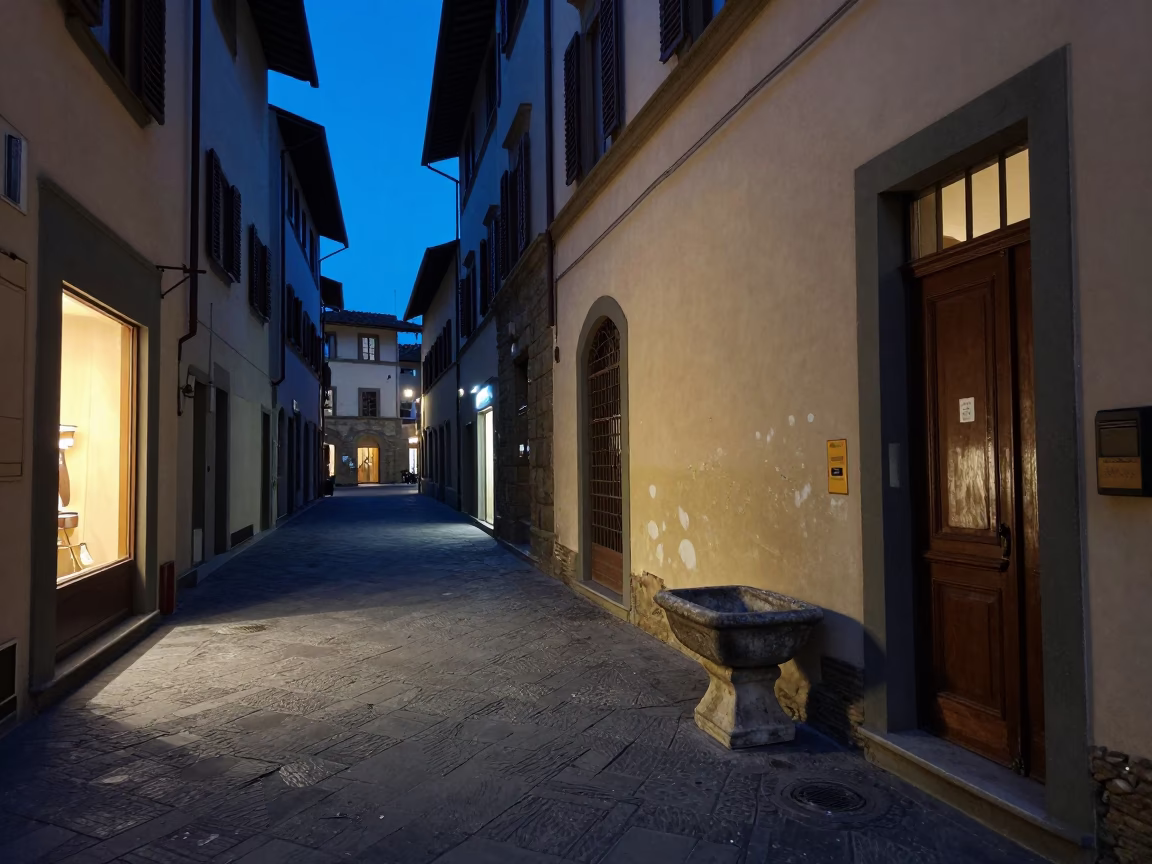 Twilight Street Scene in Florence Italy with Paint Flecks and Historic Architecture in in Florence, Italy