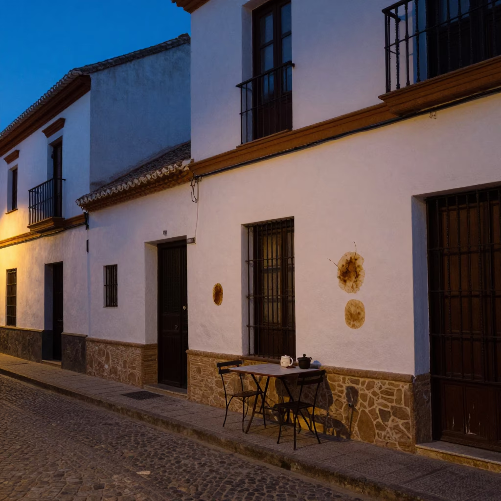 Twilight Street Scene in Granada Spain with Traditional Tea Stains and Local Life in in Granada, Spain