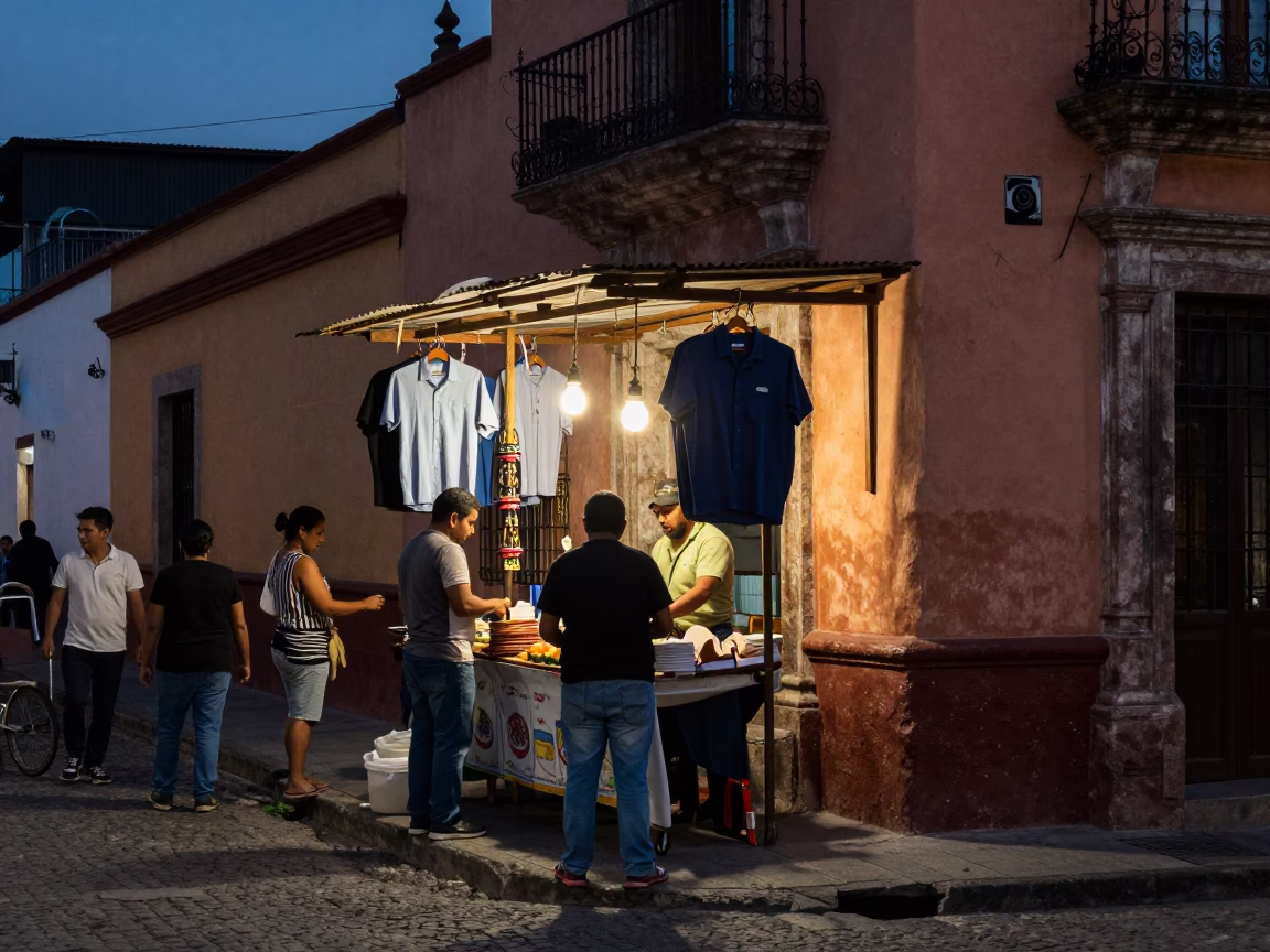 Twilight Street Scene in Guadalajara Mexico with Shirt Hanger and Latch Details in in Guadalajara, Mexico