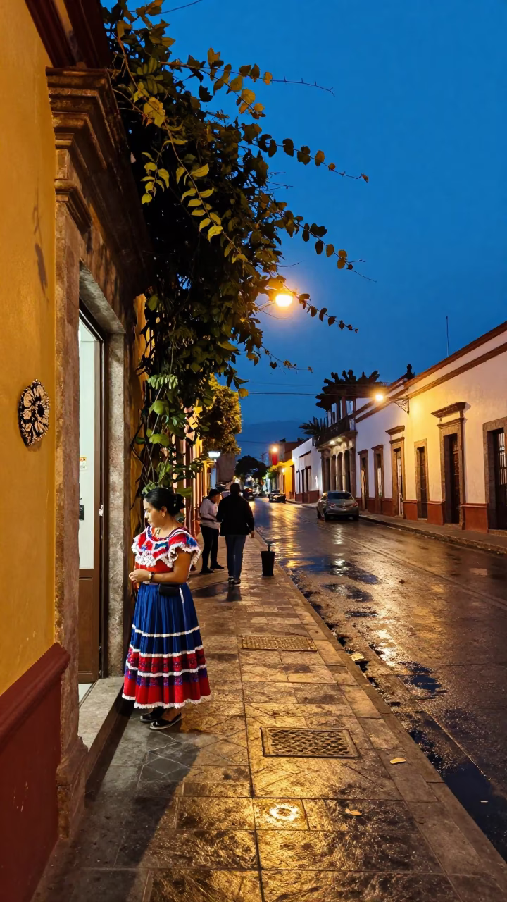 Twilight Street Scene in Guadalajara Mexico with Vine and Brooch in in Guadalajara, Mexico