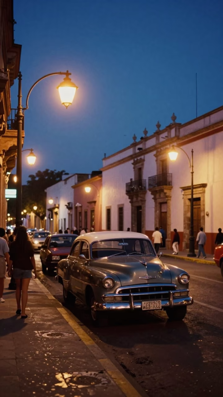 Twilight Street Scene in Guadalajara Mexico with Vintage 1980s Atmosphere in in Guadalajara, Mexico
