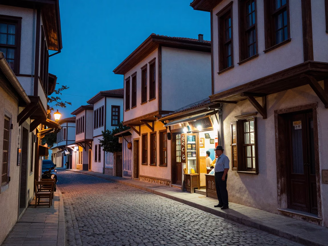 Twilight Street Scene in Izmir Turkey with Vintage 1950s Atmosphere in in Izmir, Turkey