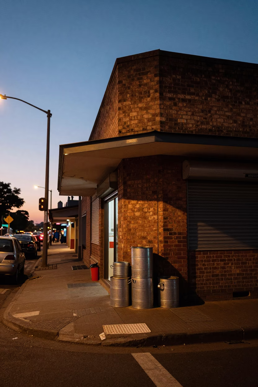 Twilight Street Scene in Johannesburg South Africa with Canisters and Urban Details in in Johannesburg, South Africa