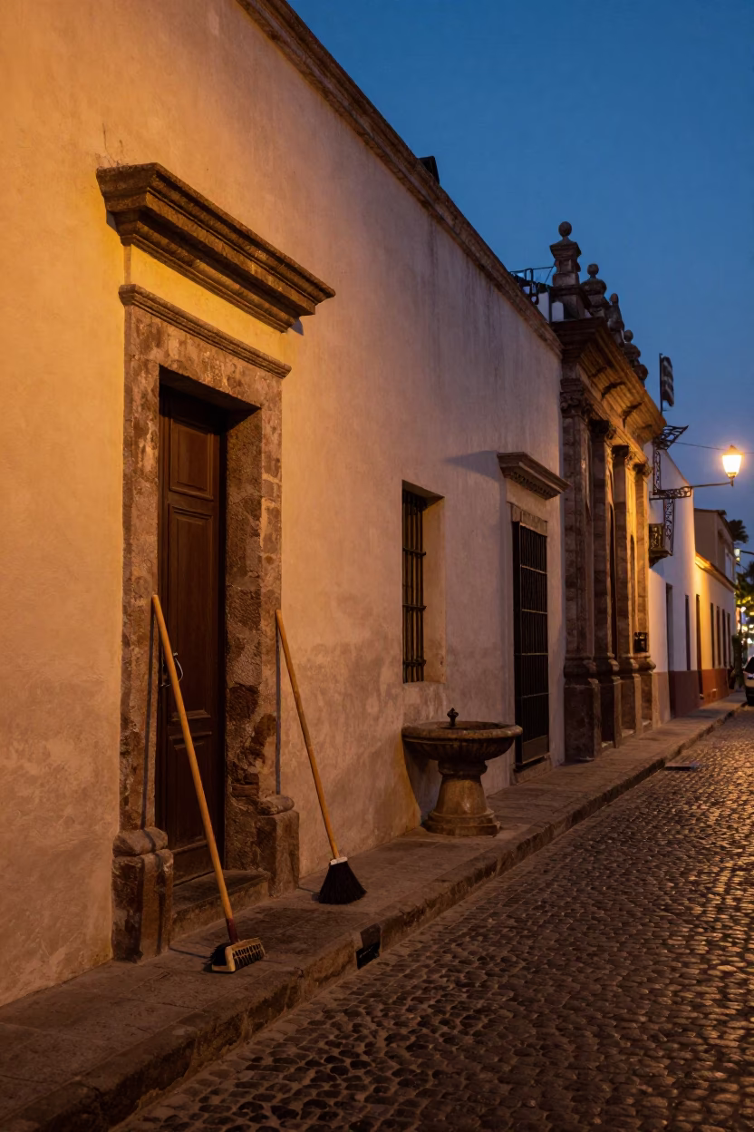 Twilight Street Scene in Lima Peru with Mops and Urban Details in in Lima, Peru