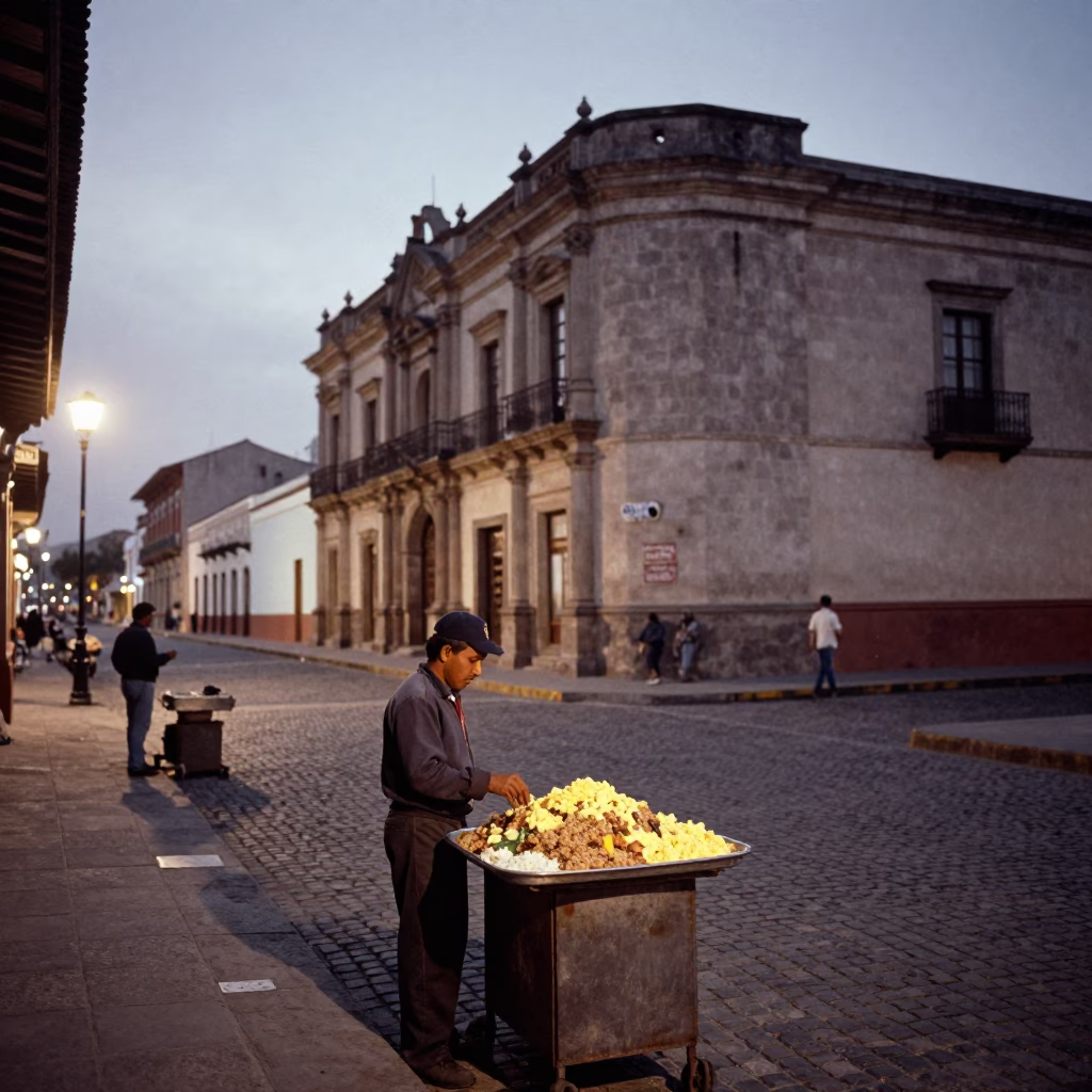 Twilight Street Scene in Lima Peru with Vintage Details and Local Life in in Lima, Peru