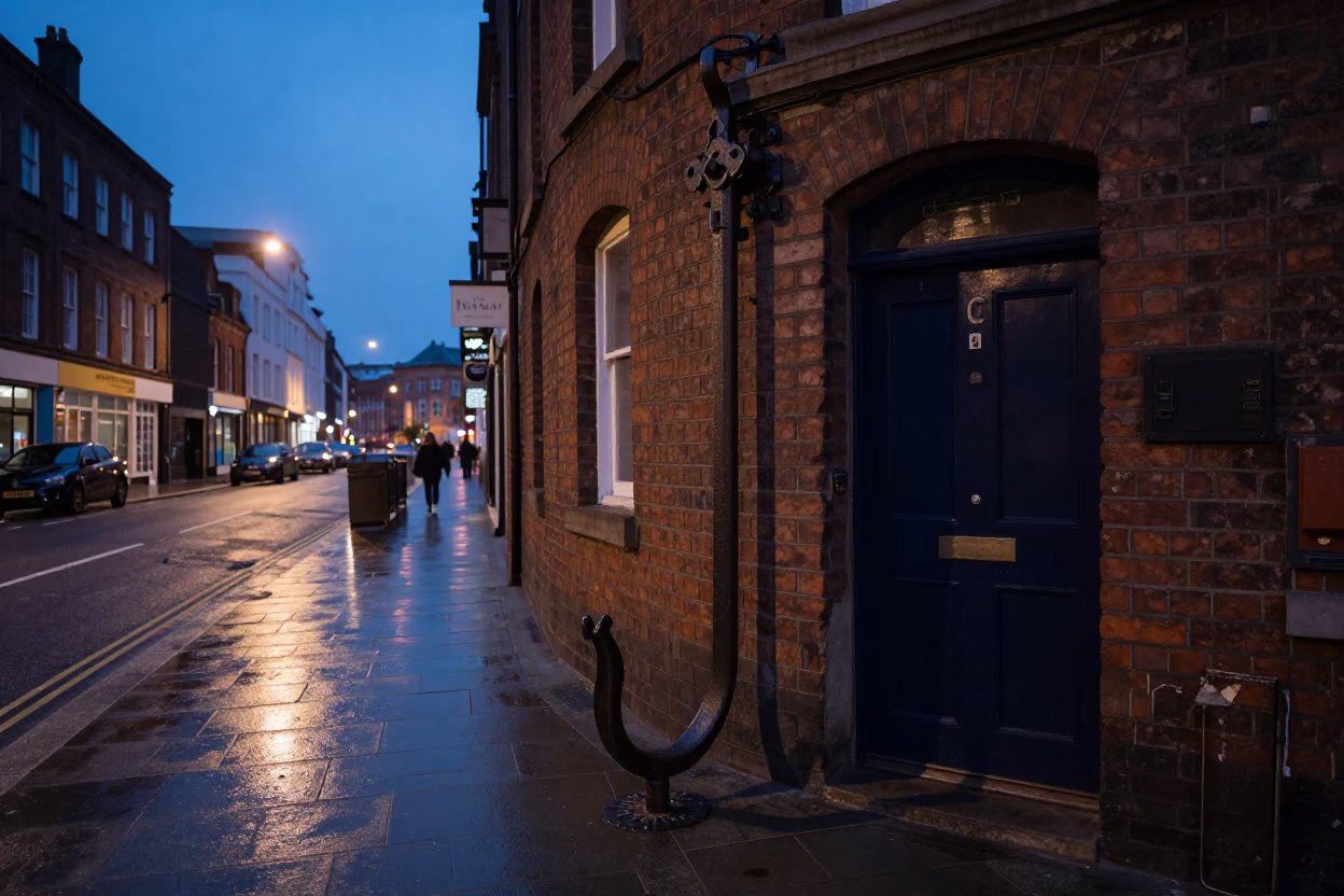 Twilight Street Scene in Liverpool UK With Iron Hook And Urban Detail in in Liverpool, United Kingdom